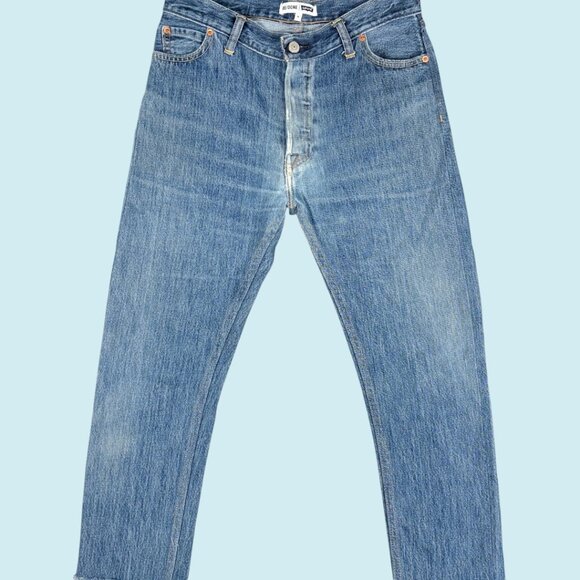 RE/DONE Levi's Jeans Women's Size 26 Blue Button Fly Mid Rise Cropped Raw Hem - Picture 1 of 9